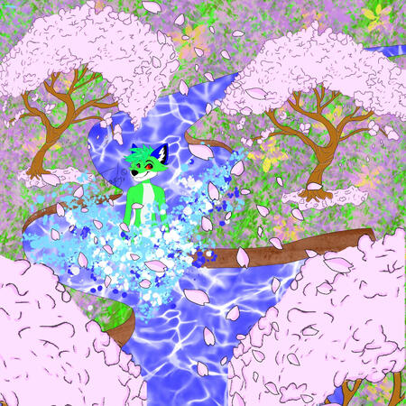 Alexfox surrounded by blossom trees